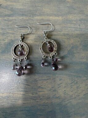 Vintage Carolee Silver Tone Light Amethyst Purple Color and Rhinestones Dangle D